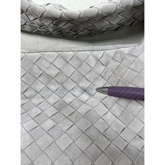 Bottega Veneta Small Hop Intrecciato Grey Suede Shoulder Bag in Sterling Brass - Picture 5 of 12